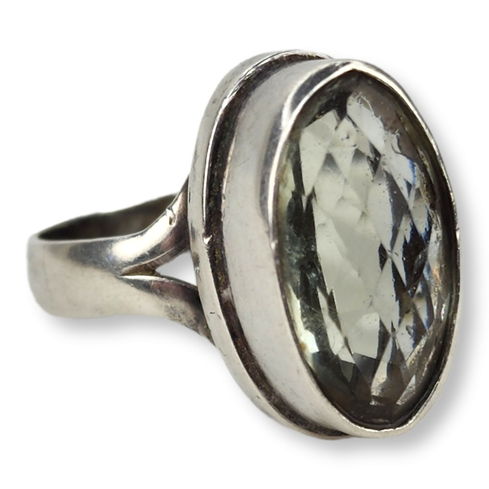 Vintage Cocktail Ring Sterling Silver‎ 9.5 Yellow Citrine Faceted Statement 925